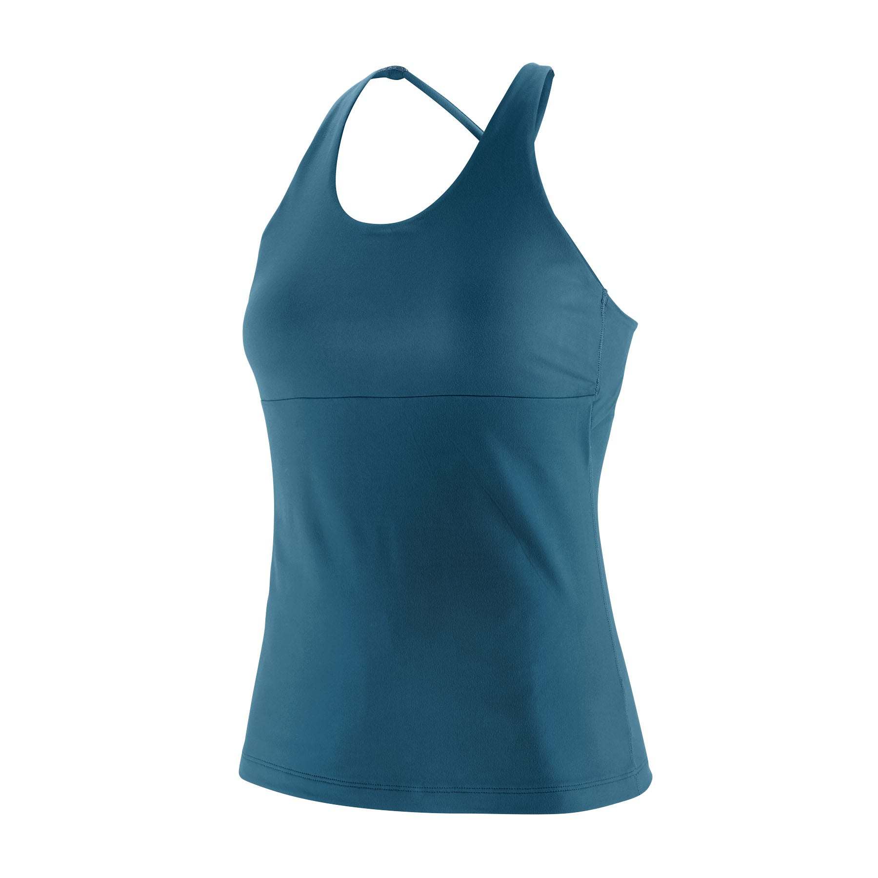 Women's Mibra Tank in breathable recycled polyester, featuring supportive straps and built-in sports bra for active comfort.