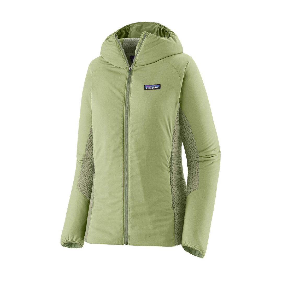 Women's Nano-Air Light Hybrid Hoody in green, featuring lightweight insulation and breathable fabric for high-aerobic activities.