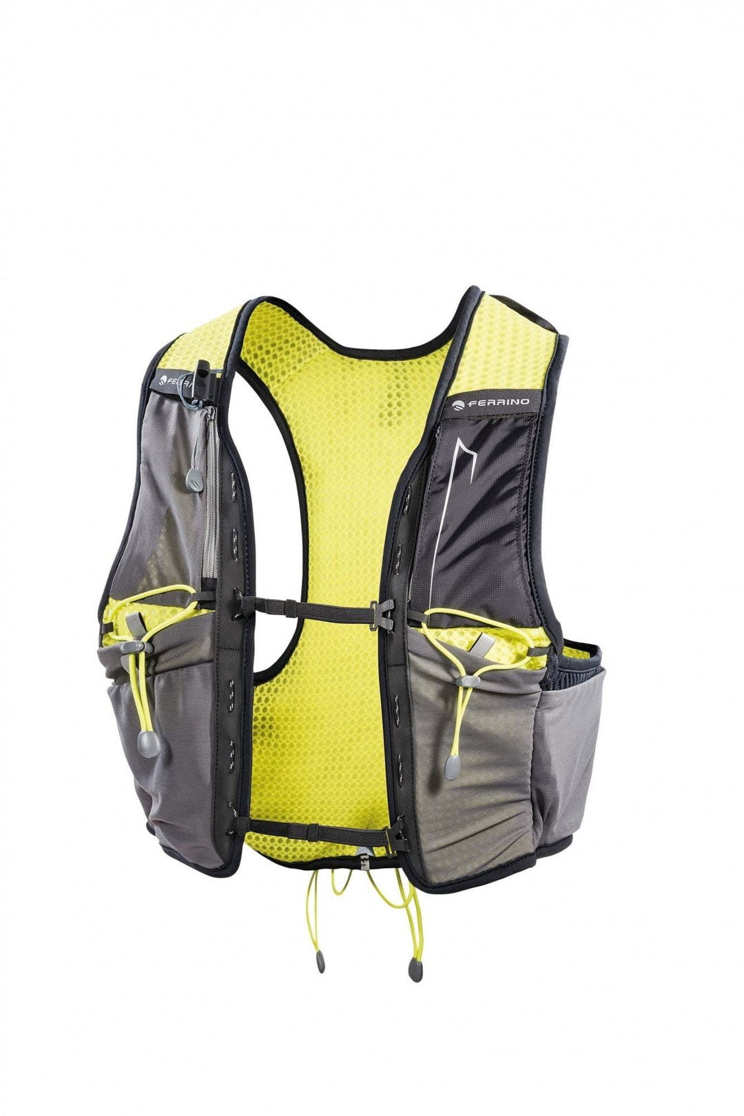 Trail running X-Rush Vest with breathable mesh back, multiple pockets, hydration compatibility, and reflective details.