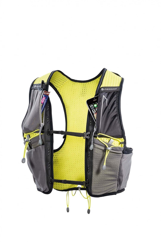 Trail running X-Rush Vest with breathable mesh, multiple pockets, and reflective logos.