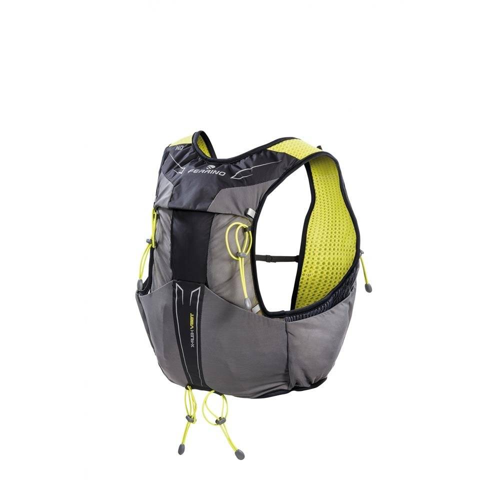 X-Rush Vest for trail running with breathable mesh, multiple pockets, hydration compatibility, and safety features.