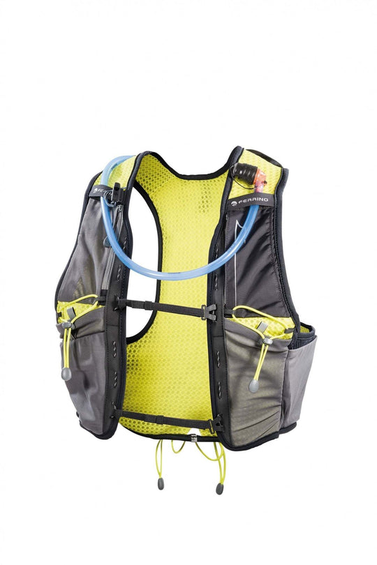 Trail running X-Rush Vest with breathable mesh, reflective logos, hydration system compatible.