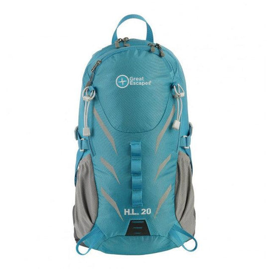 Zaino H.L. 20 ergonomico in nylon leggero per escursioni giornaliere con tasche multiple e copri pioggia.