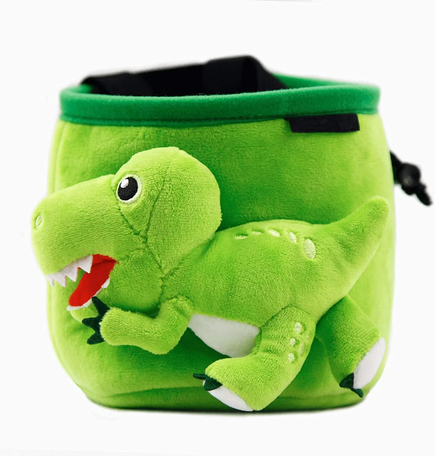 Chalk Bag - Sacchetto Porta Magnesite a forma di T-Rex verde.