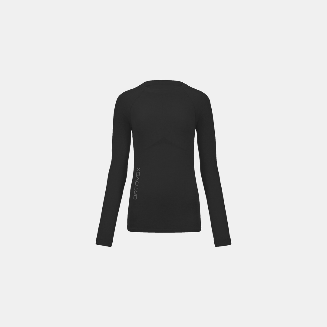 Women's 230 Competition Long Sleeve in black, designed for high-performance sports with breathable, elastic merino wool and body-mapping structure.