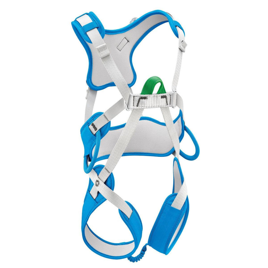 Child climbing harness, Ouistiti, blue and orange, easy adjustability for comfort and safety.